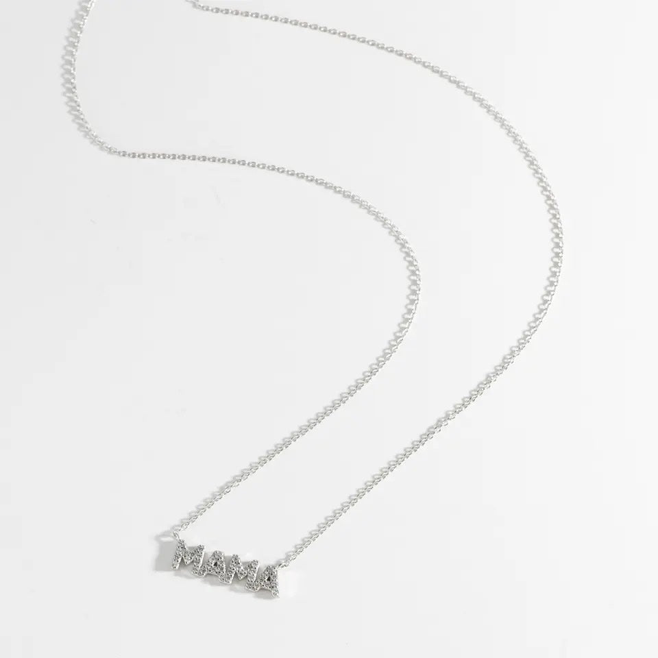 Ατσάλινο Κολιέ Μαμά - Strassy Mama Necklace (χρυσό, ασημί)