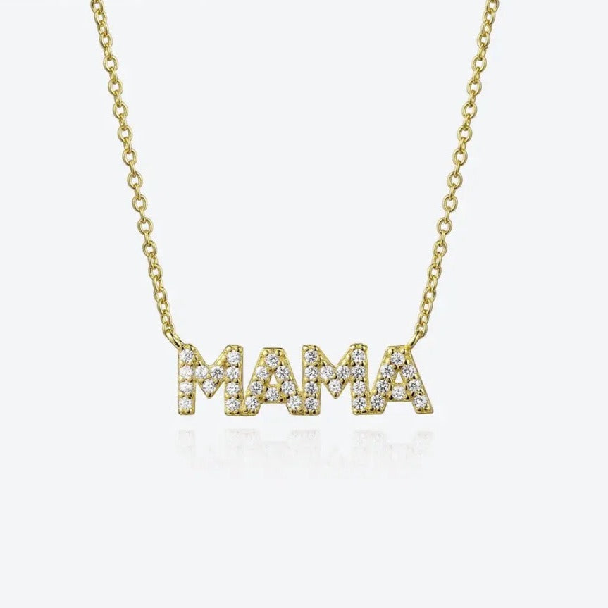 Ατσάλινο Κολιέ Μαμά - Strassy Mama Necklace (χρυσό, ασημί)