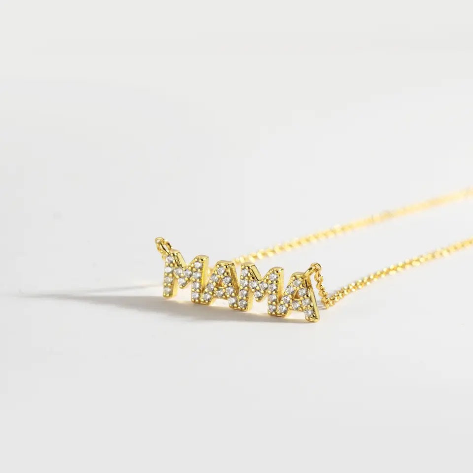 Ατσάλινο Κολιέ Μαμά - Strassy Mama Necklace (χρυσό, ασημί)