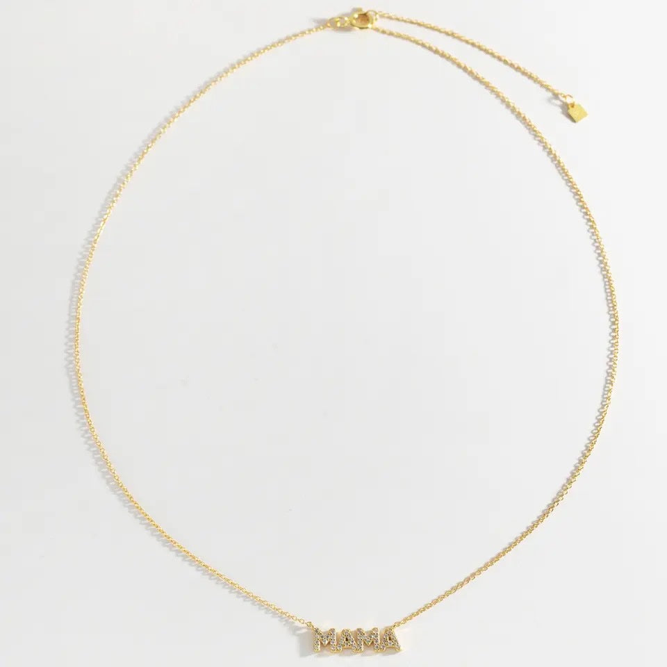 Ατσάλινο Κολιέ Μαμά - Strassy Mama Necklace (χρυσό, ασημί)