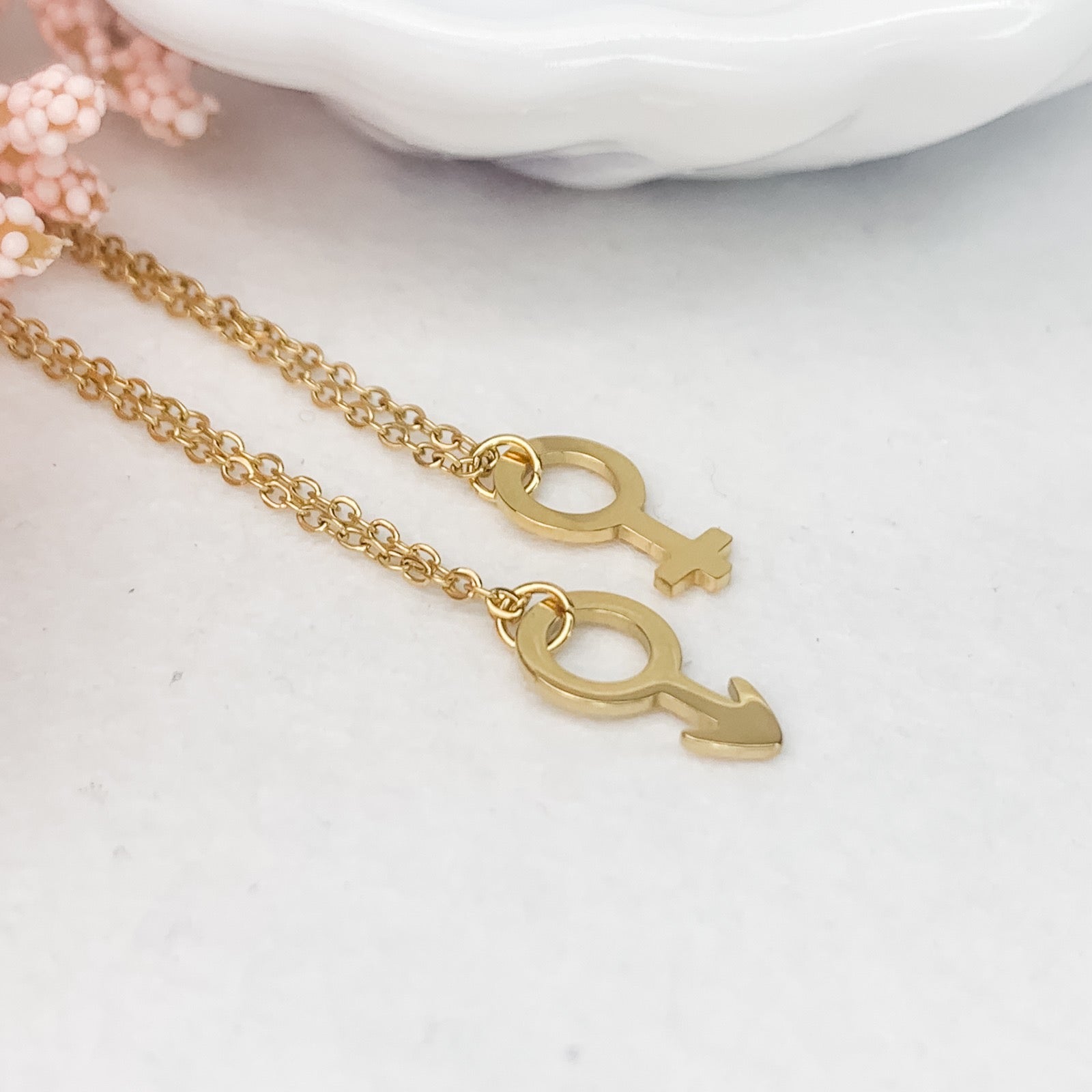 Σετ κολιέ για ζευγάρια - Male Female Set (χρυσό, ασημί)
