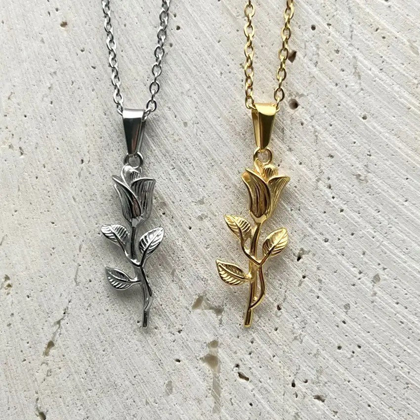 Ατσάλινο Κολιέ Με Τριαντάφυλλο - Rose Necklace ( χρυσό, ασημί)