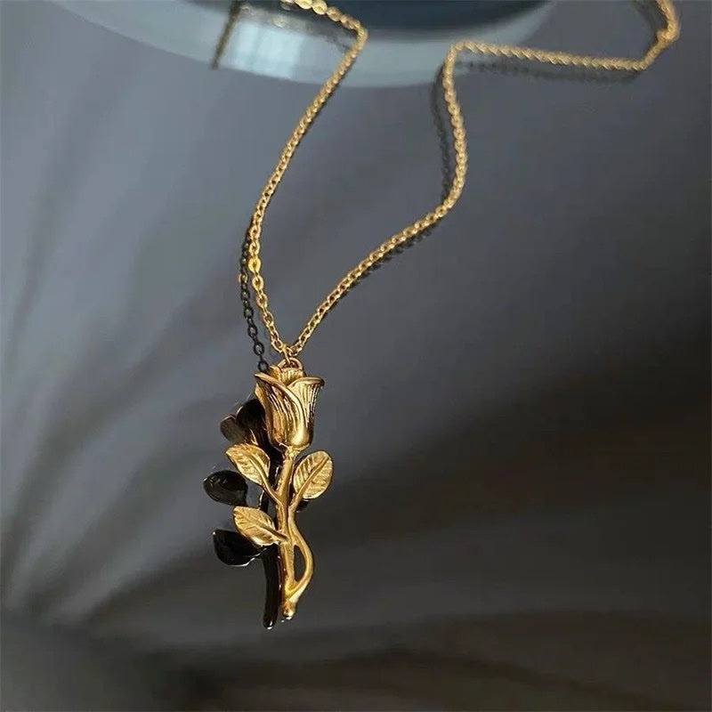 Ατσάλινο Κολιέ Με Τριαντάφυλλο - Rose Necklace ( χρυσό, ασημί)