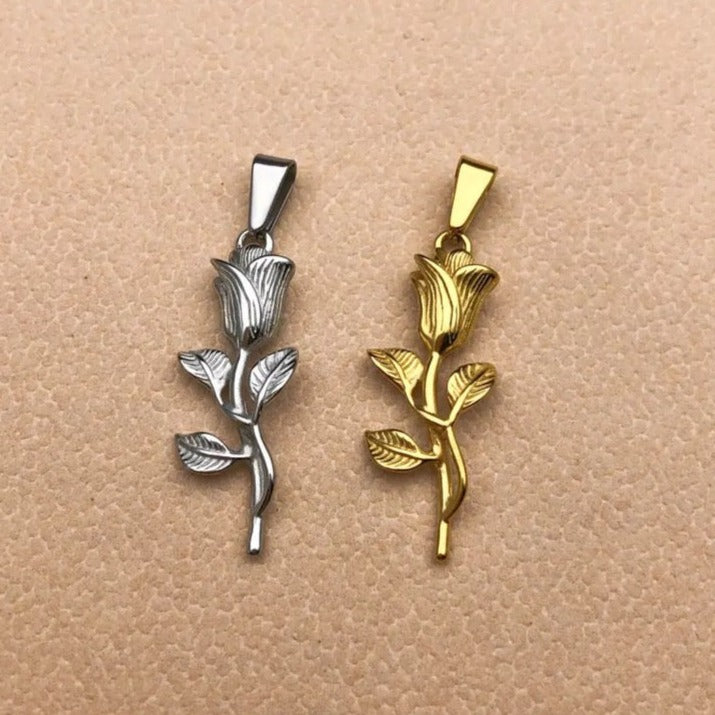 Ατσάλινο Κολιέ Με Τριαντάφυλλο - Rose Necklace ( χρυσό, ασημί)
