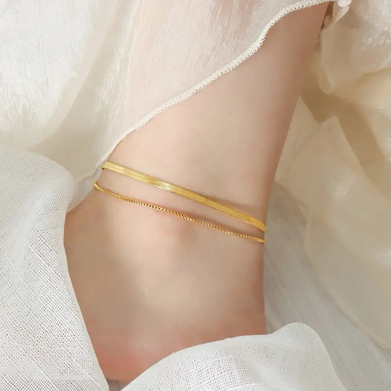 Ατσάλινη Αλυσίδα Ποδιού - Alicia Anklet Set (ασημί, χρυσό)