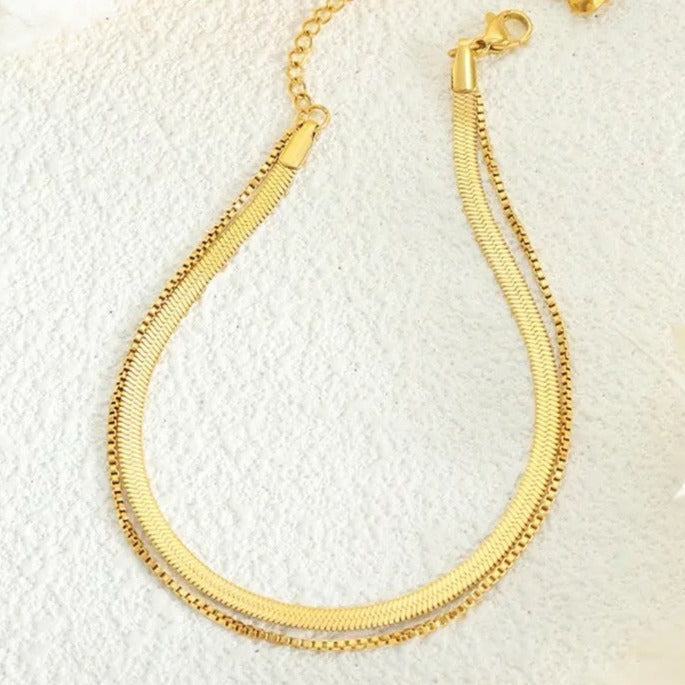 Ατσάλινη Αλυσίδα Ποδιού - Alicia Anklet Set (ασημί, χρυσό)