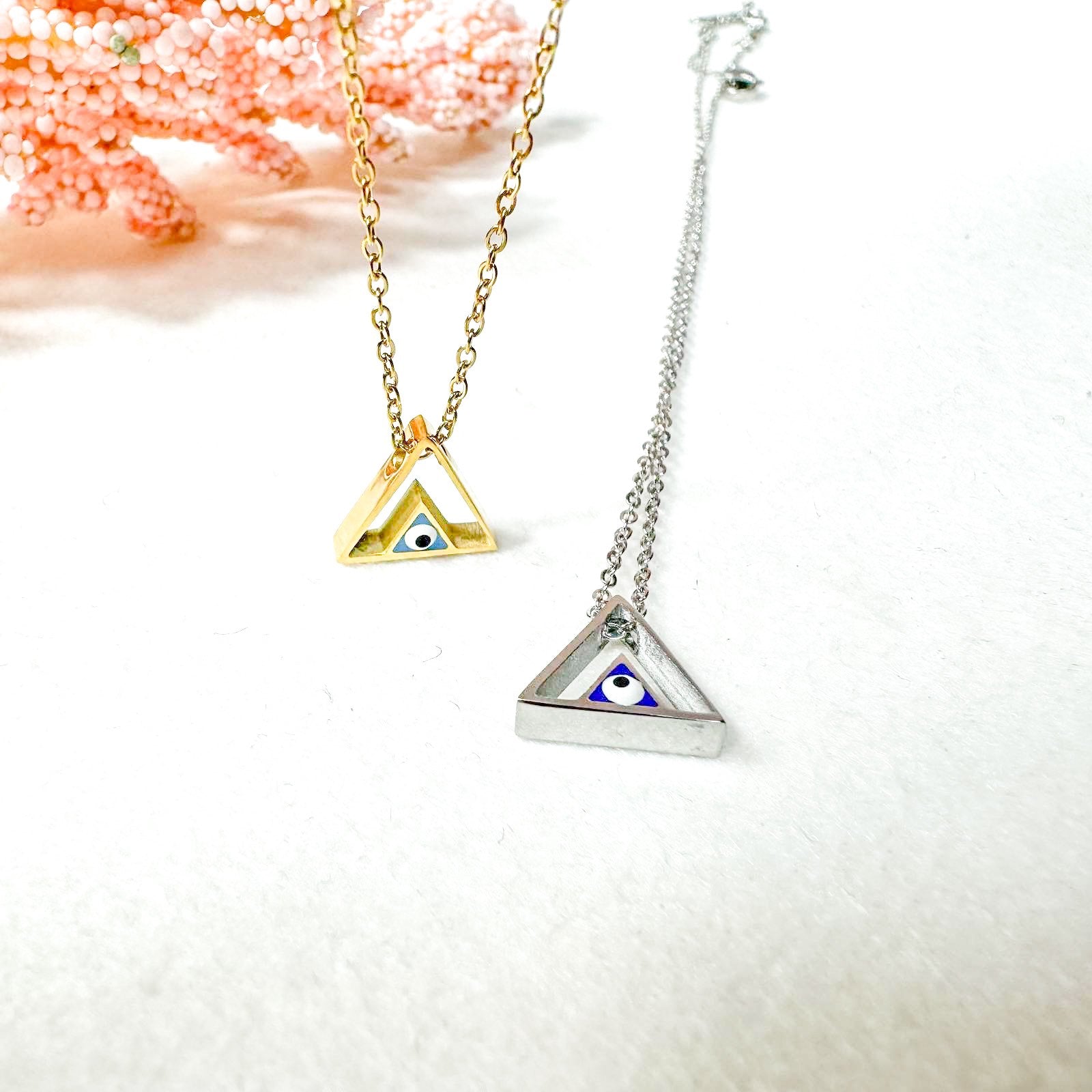 ΑΤΣΑΛΙΝΟ ΚΟΛΙΕ ΜΕ ΜΑΤΙ - TRIANGLE EYE NECKLACE( ΧΡΥΣΟ, ΑΣΗΜΙ)