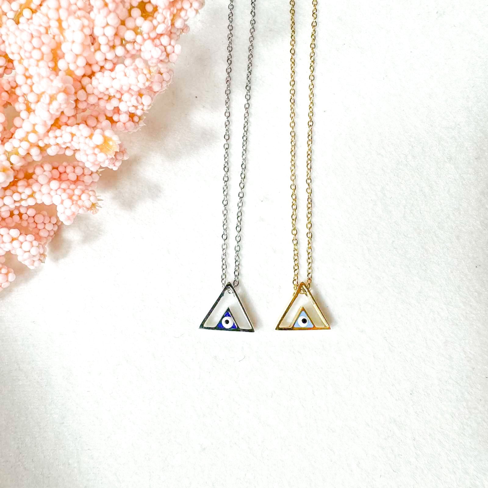 ΑΤΣΑΛΙΝΟ ΚΟΛΙΕ ΜΕ ΜΑΤΙ - TRIANGLE EYE NECKLACE( ΧΡΥΣΟ, ΑΣΗΜΙ)