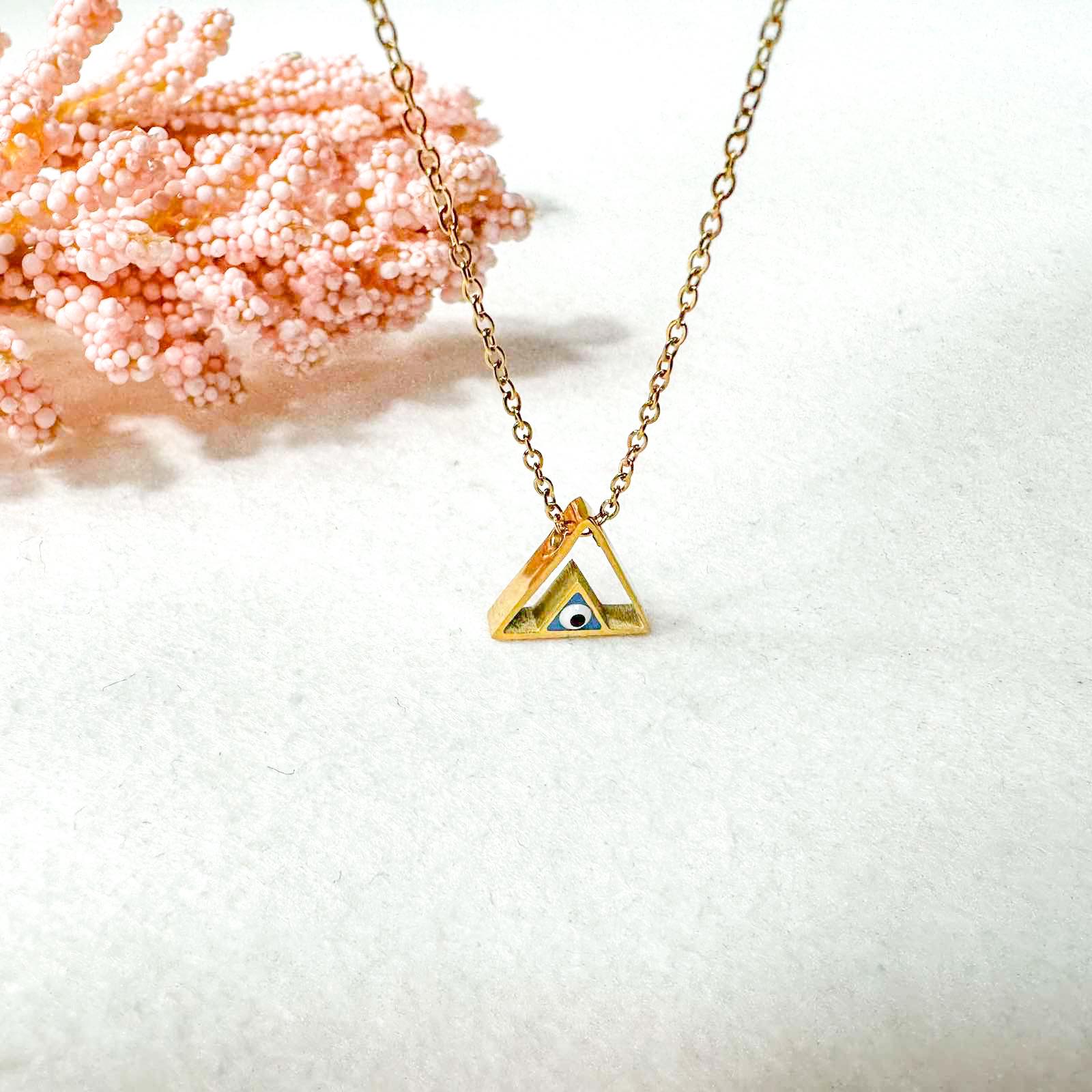 ΑΤΣΑΛΙΝΟ ΚΟΛΙΕ ΜΕ ΜΑΤΙ - TRIANGLE EYE NECKLACE( ΧΡΥΣΟ, ΑΣΗΜΙ)