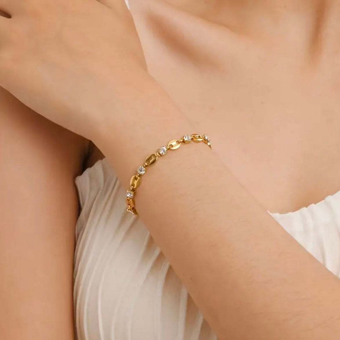 Γυναικείο Ατσάλινο Βραχιόλι - Hip Hop Strass Bracelet( χρυσό, ασημί)