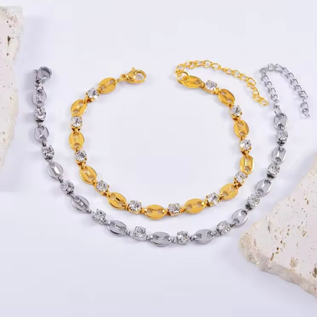 Γυναικείο Ατσάλινο Βραχιόλι - Hip Hop Strass Bracelet( χρυσό, ασημί)