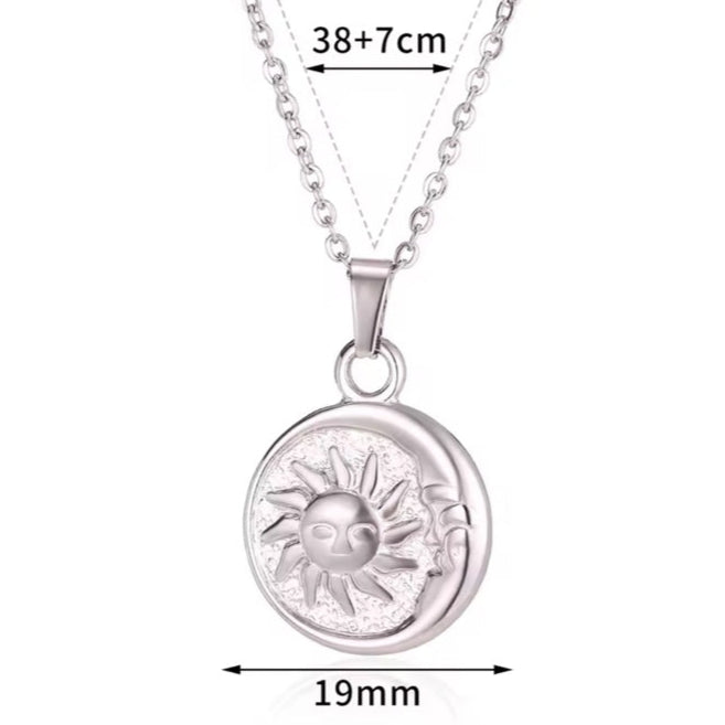 Γυναικείο Ατσάλινο Κολιέ - SunMoon Necklace (χρυσό, ασημί)