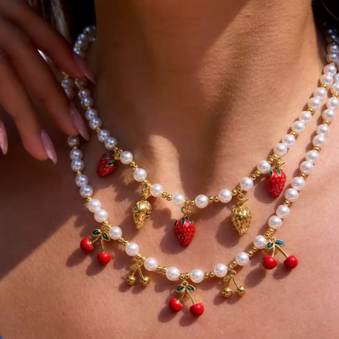 Γυναικείο Ατσάλινο Κολιέ - Strawberry Pearl Necklace