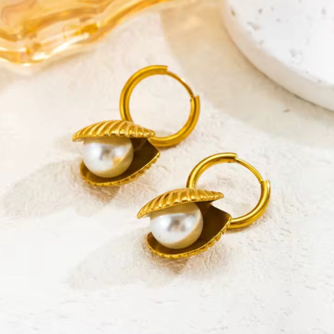 Γυναικεία Ατσάλινα Σκουλαρίκια - Coral Pearl Earrings( χρυσό, ασημί)