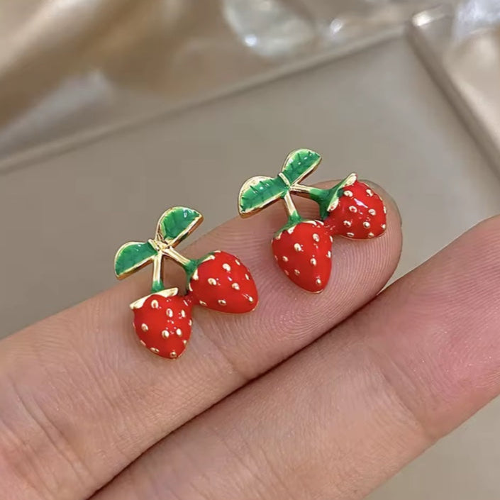 Γυναικεία Ατσάλινα Σκουλαρίκια - Double Strawberries Earrings