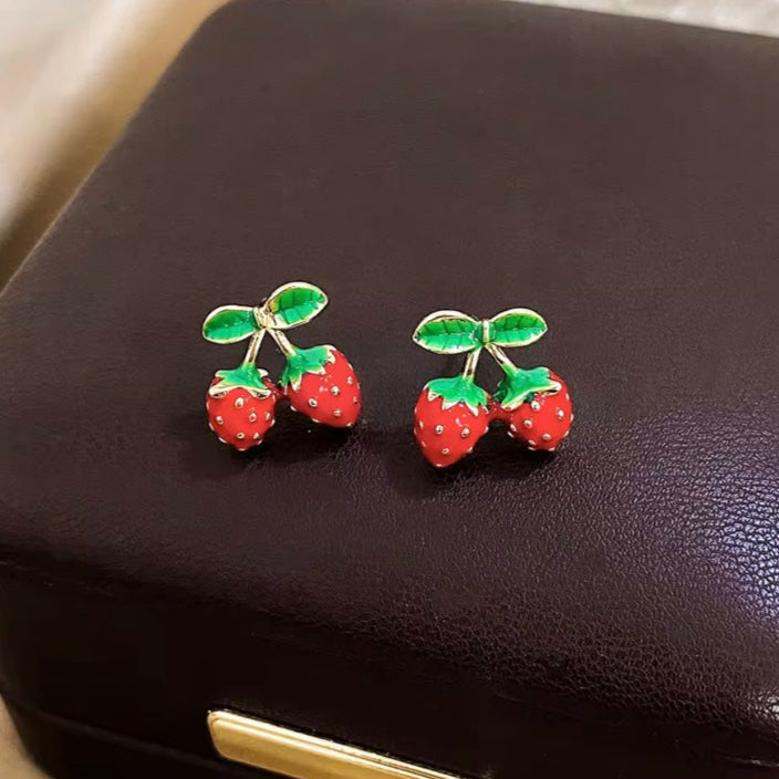 Γυναικεία Ατσάλινα Σκουλαρίκια - Double Strawberries Earrings