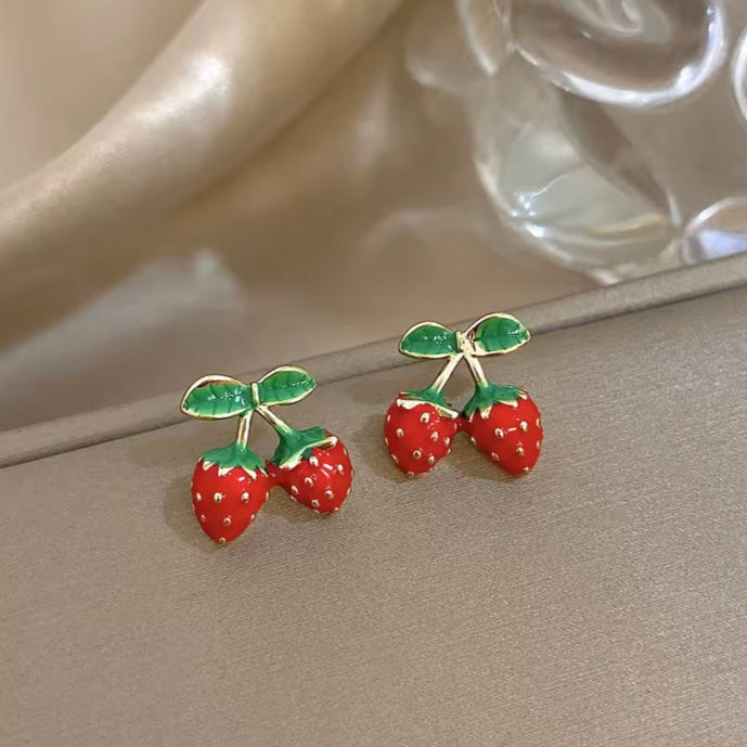 Γυναικεία Ατσάλινα Σκουλαρίκια - Double Strawberries Earrings
