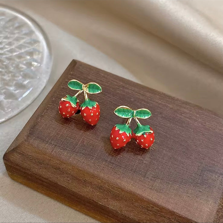 Γυναικεία Ατσάλινα Σκουλαρίκια - Double Strawberries Earrings