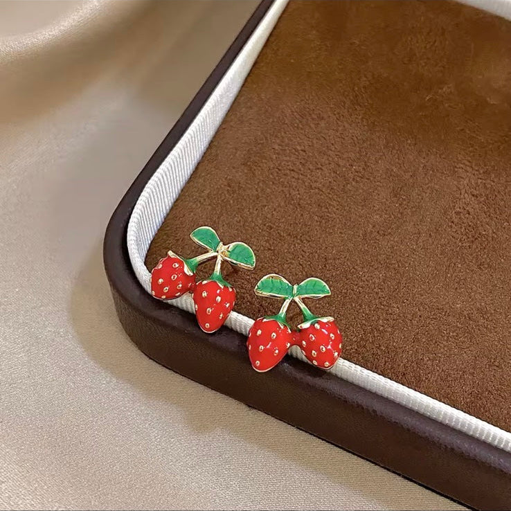 Γυναικεία Ατσάλινα Σκουλαρίκια - Double Strawberries Earrings
