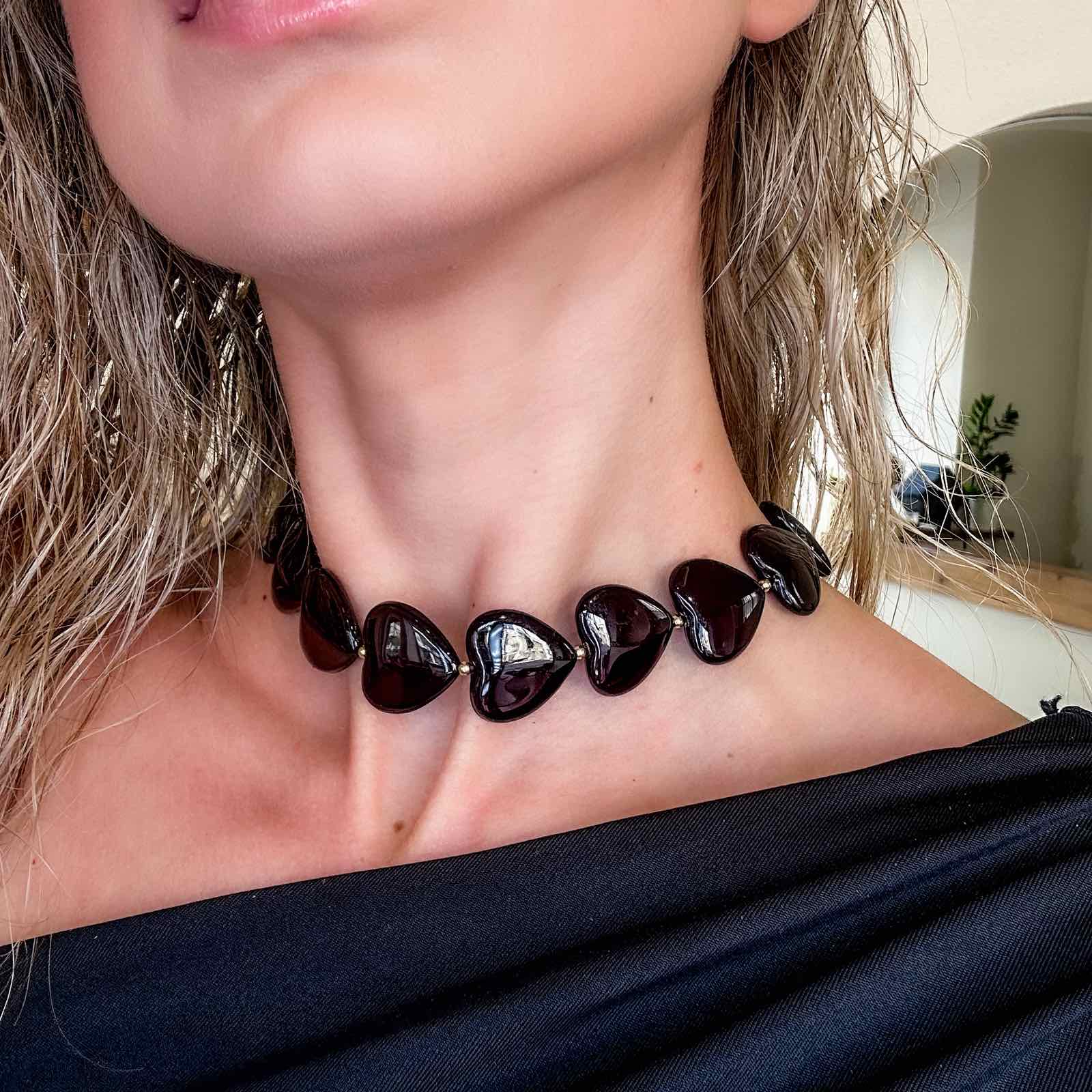 Γυναικείο Κολιέ Με Καρδιά - Jachal Necklace (μαύρο, κόκκινο)