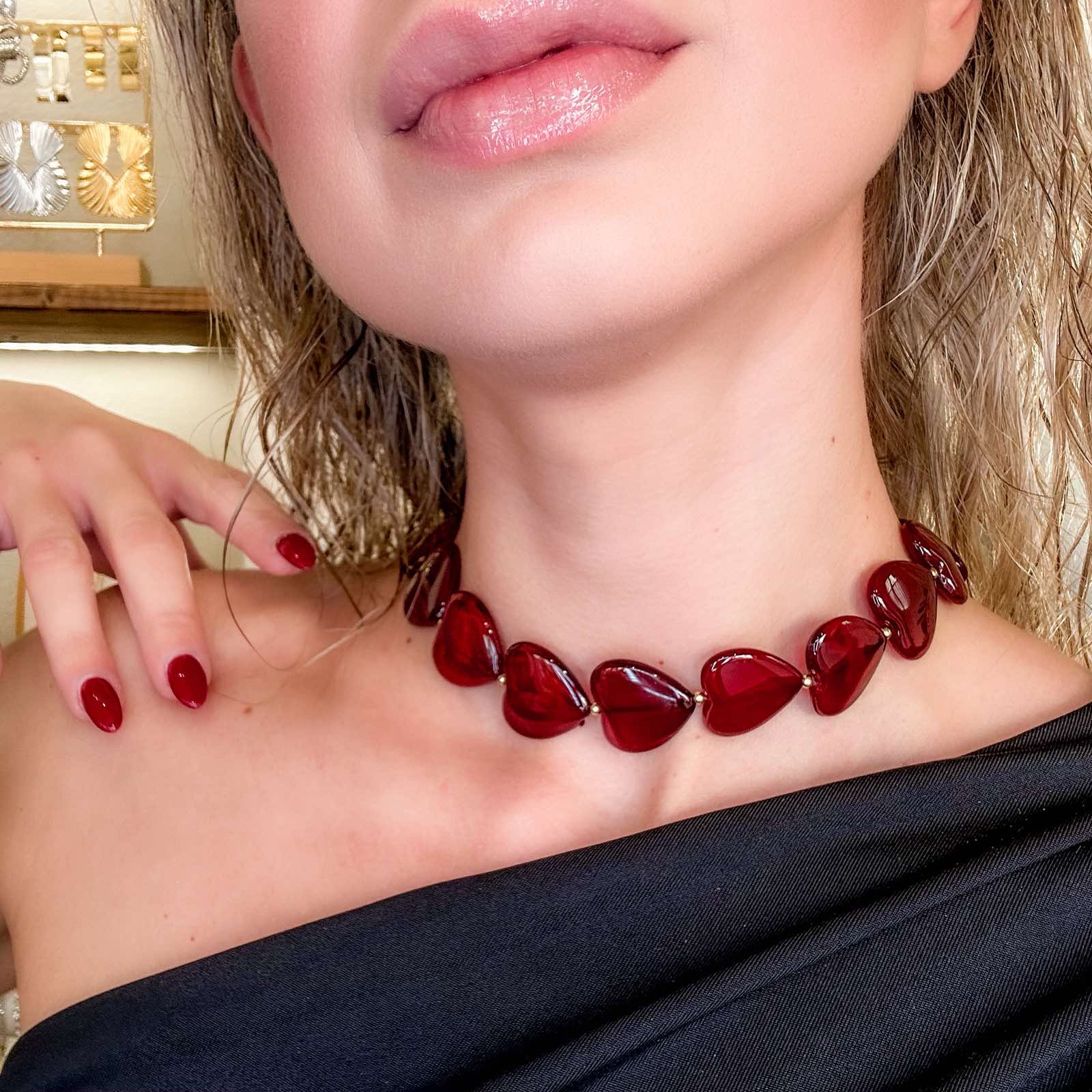 Γυναικείο Κολιέ Με Καρδιά - Jachal Necklace (μαύρο, κόκκινο)