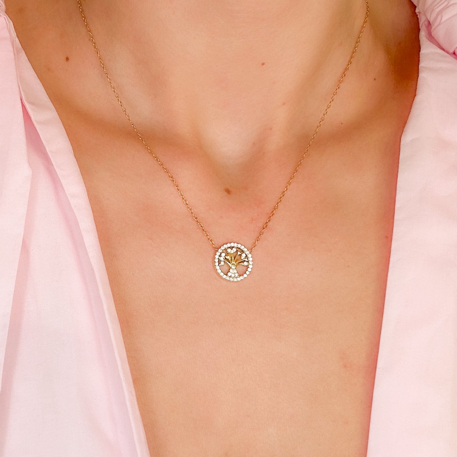 Γυναικείο Ατσάλινο Κολιέ Με Δέντρο Της Ζωής - Life Tree Strass Necklace