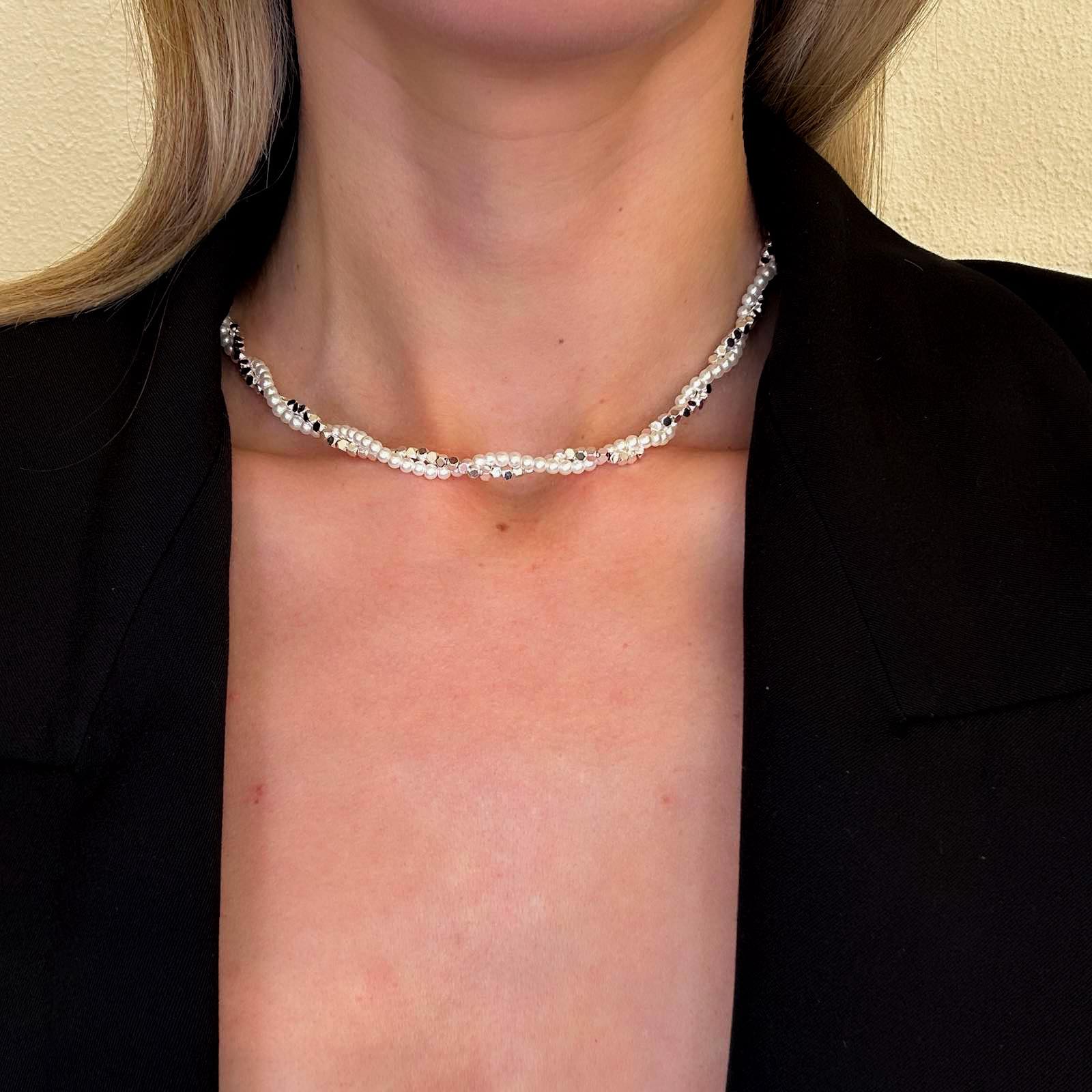 Ατσάλινο Κολιέ Με Πέρλες - Essaf Necklace