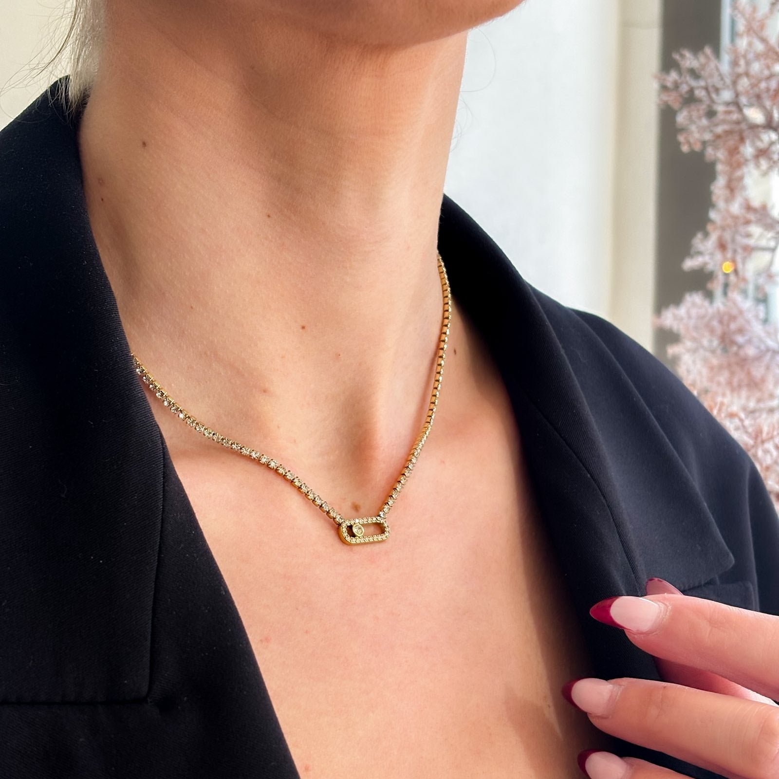 Ατσάλινο Κολιέ Με Ζιρκόν - Lamta Necklace ( χρυσό, ασημί)