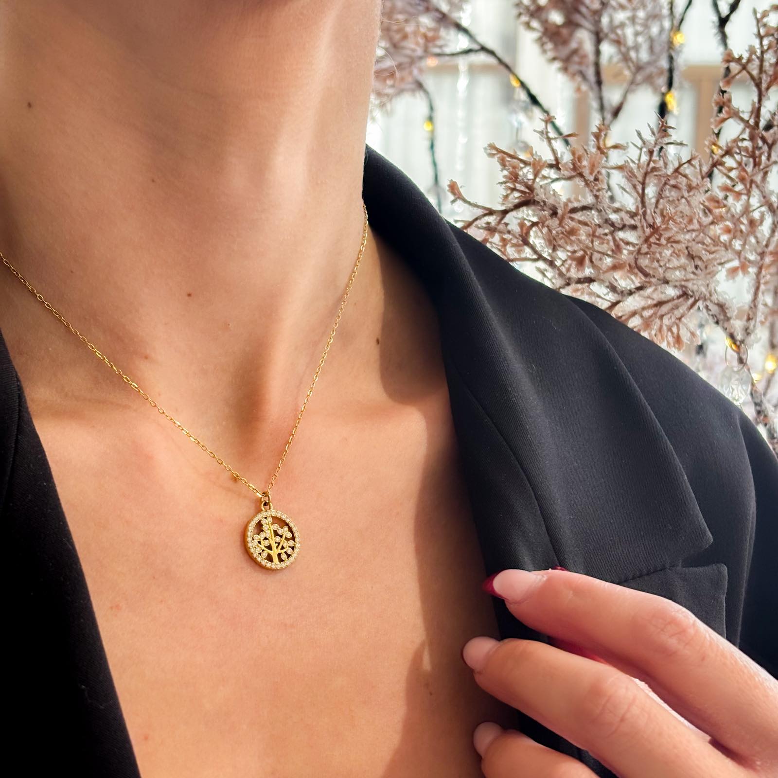 Γυναικείο Ατσάλινο Κολιέ Με Δέντρο Της Ζωής - Life Tree Strass Necklace