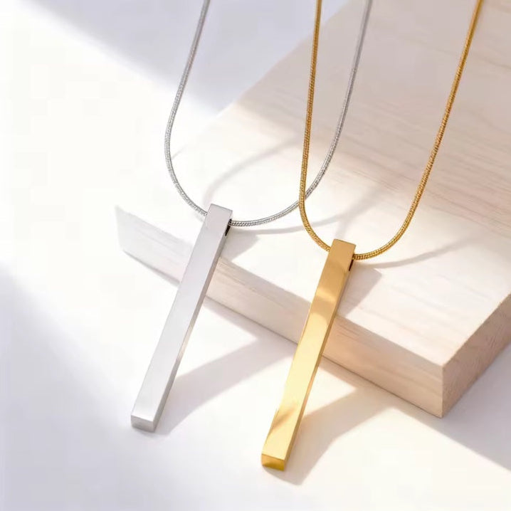 Ατσάλινο Κολιέ Με Μπάρα Χάραξης - Square Bar Pendant (χρυσό, ασημί)