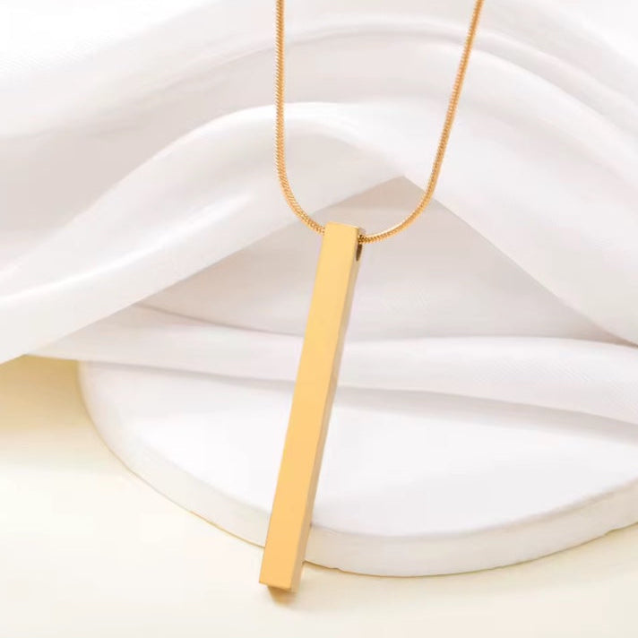 Ατσάλινο Κολιέ Με Μπάρα Χάραξης - Square Bar Pendant (χρυσό, ασημί)