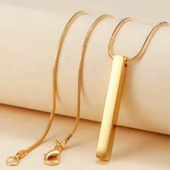Ατσάλινο Κολιέ Με Μπάρα Χάραξης - Square Bar Pendant (χρυσό, ασημί)