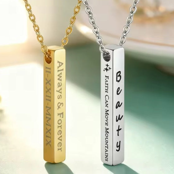 Ατσάλινο Κολιέ Με Μπάρα Χάραξης - Square Bar Pendant (χρυσό, ασημί)