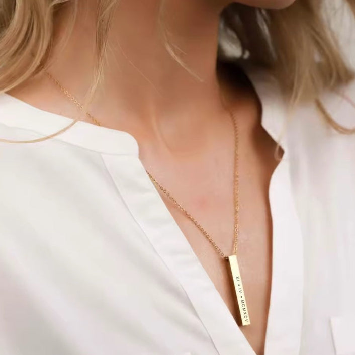 Ατσάλινο Κολιέ Με Μπάρα Χάραξης - Square Bar Pendant (χρυσό, ασημί)