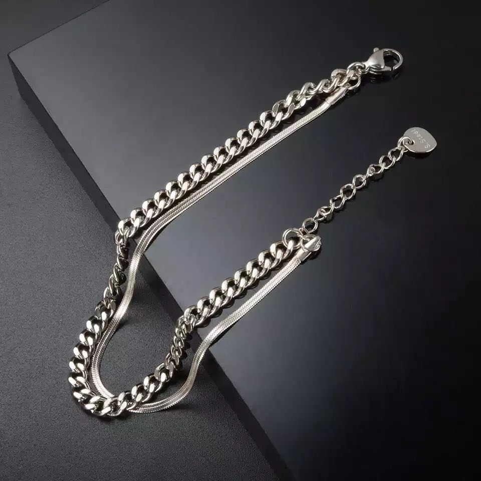 Ατσάλινο Κολιέ- Narva Layer Necklace ( ασημί, χρυσό)