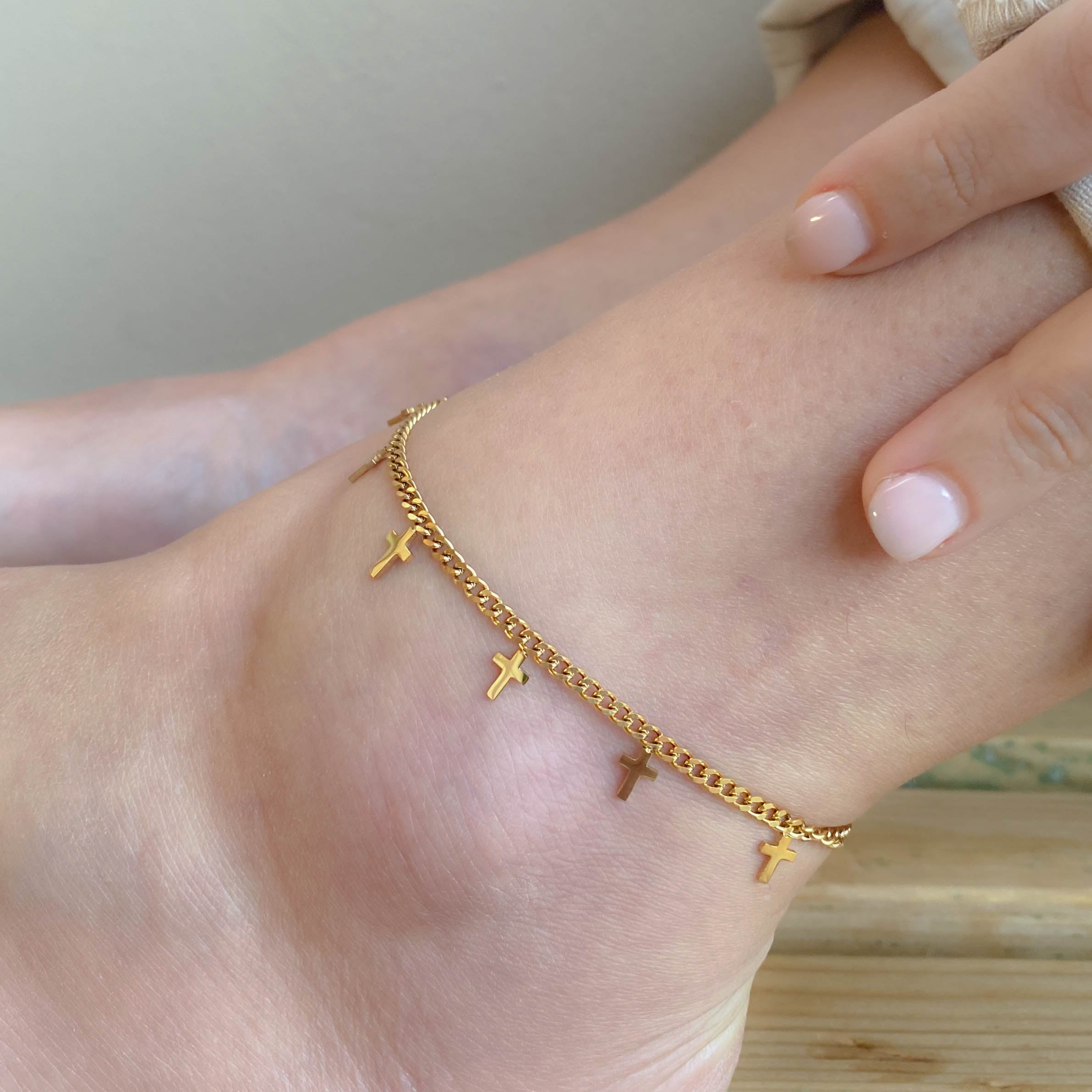 Ατσάλινη Αλυσίδα Ποδιού - Crossies Anklet (χρυσό, ασημί)