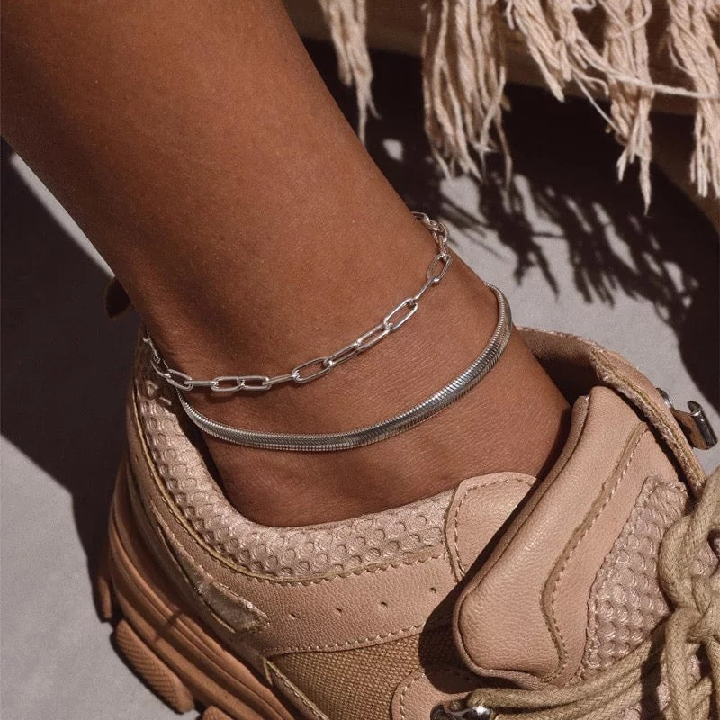 Ατσάλινη Αλυσίδα Ποδιού - Masal Anklet Set (ασημί, χρυσό)