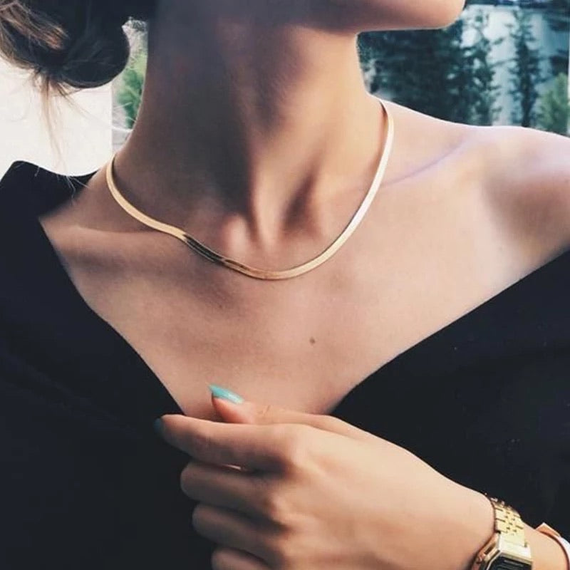 Ατσάλινη Αλυσίδα Λαιμού Φίδι - Snake Necklace 45cm ( ασημί,χρυσό,ροζ χρυσό )