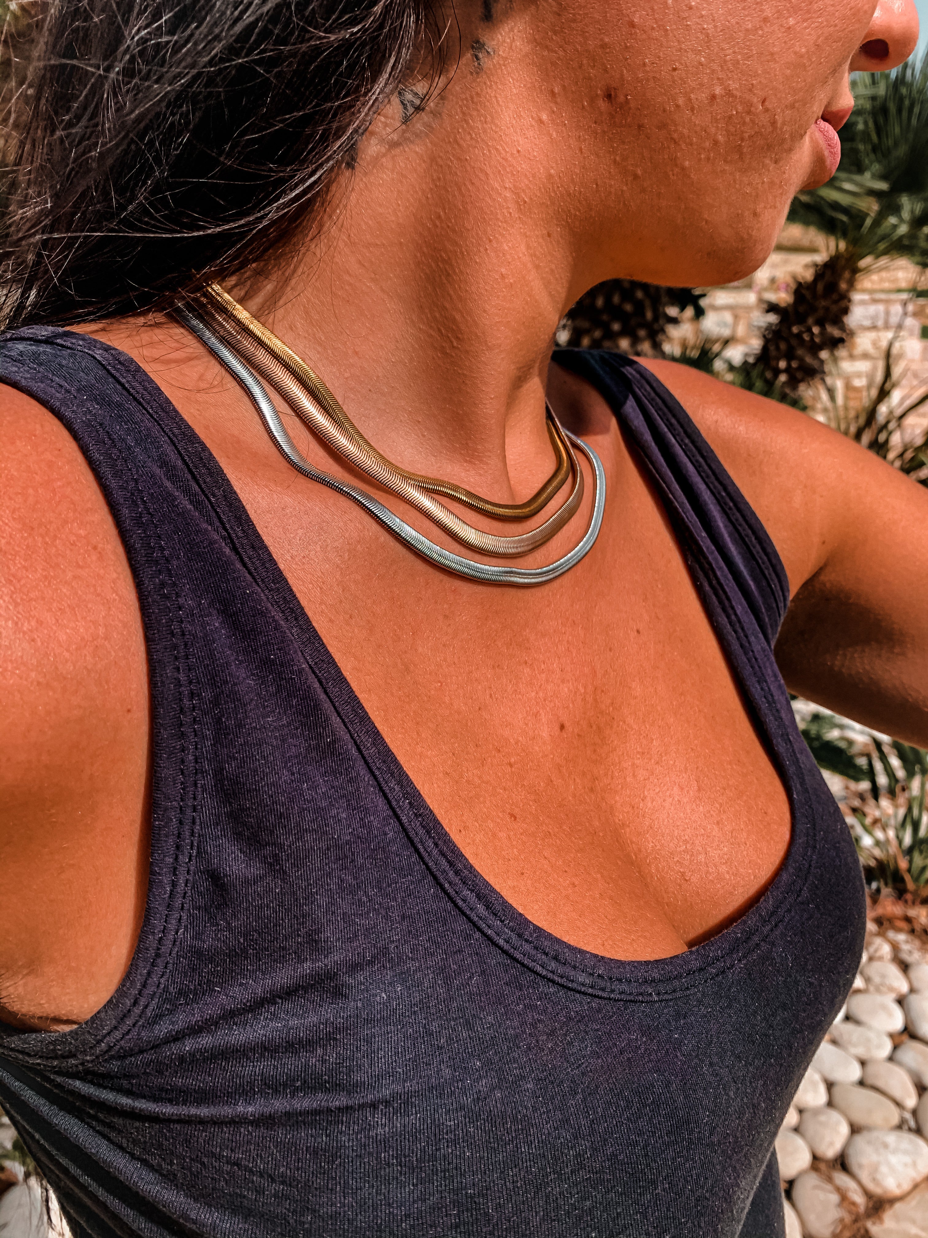 Ατσάλινη Αλυσίδα Λαιμού Φίδι-Snake Flat 45cm (χρυσό, ασημί, ροζ χρυσό )