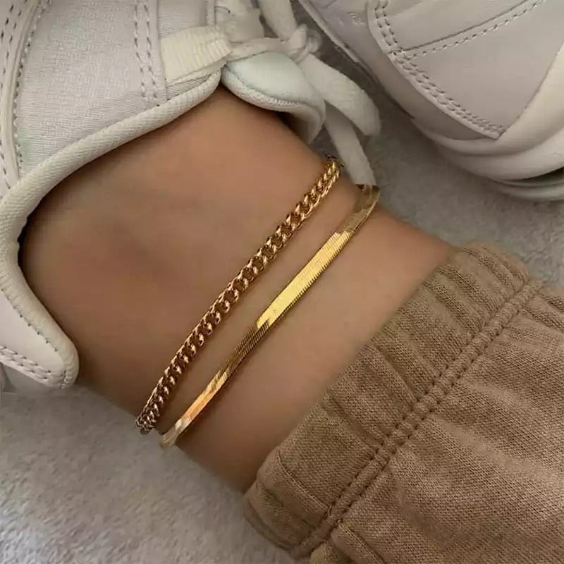 Ατσάλινη Αλυσίδα Ποδιού - The Anklet Set 2 ( χρυσό, ασημί)