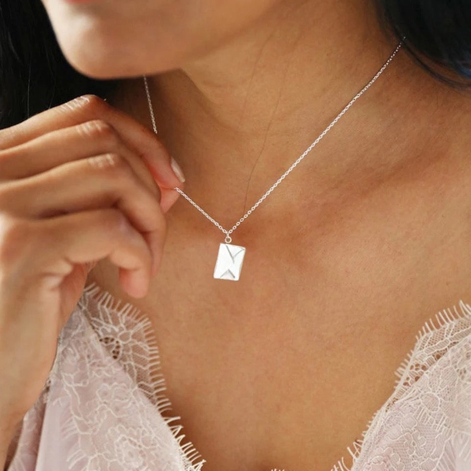 Ατσάλινο Κολιέ Φάκελος Αγάπης - Love Letter Necklace(χρυσό, ασημί)