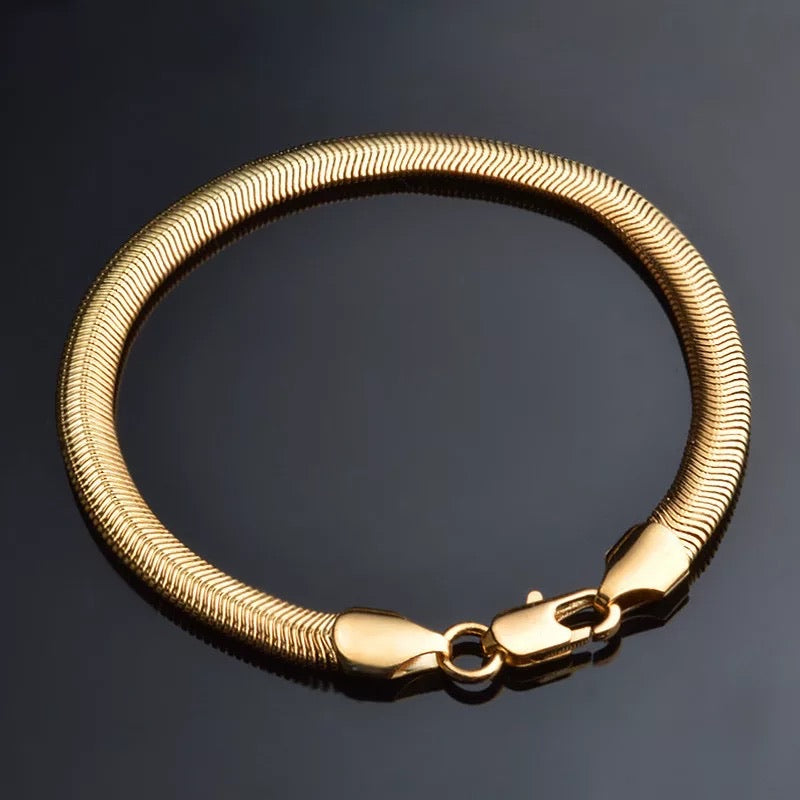 Ατσάλινη Αλυσίδα Χεριού-Snake Flat Bracelet (ασημί,χρυσό,ροζ χρυσό)