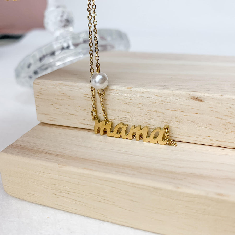 Γυναικείο Ατσάλινο Κολιέ - Mama Pearl Necklace (χρυσό, ασημί)