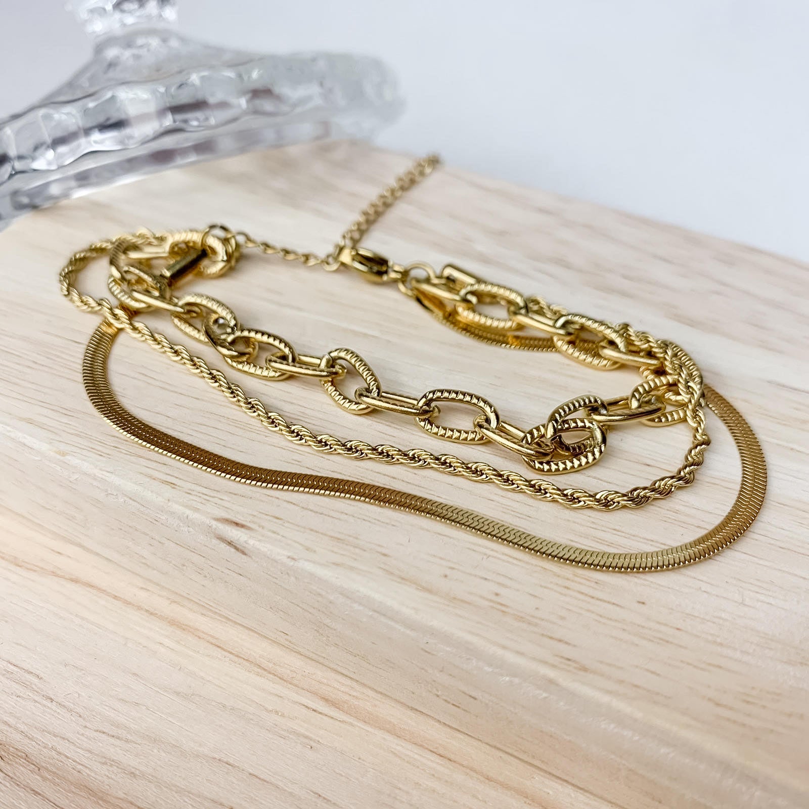 Γυναικείο Ατσάλινο Βραχιόλι -  Triple Chain Bracelet (χρυσό, ασημί)