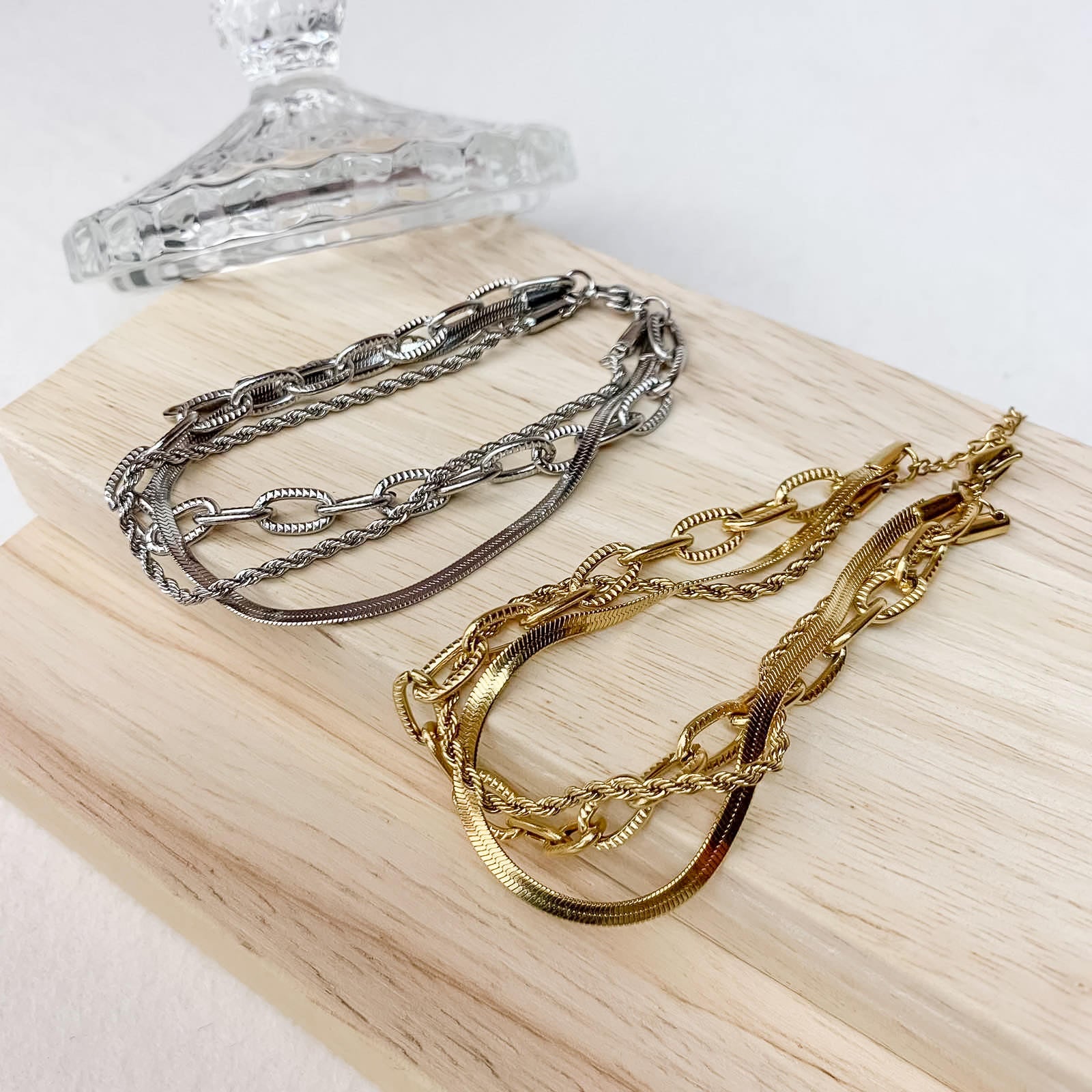 Γυναικείο Ατσάλινο Βραχιόλι -  Triple Chain Bracelet (χρυσό, ασημί)