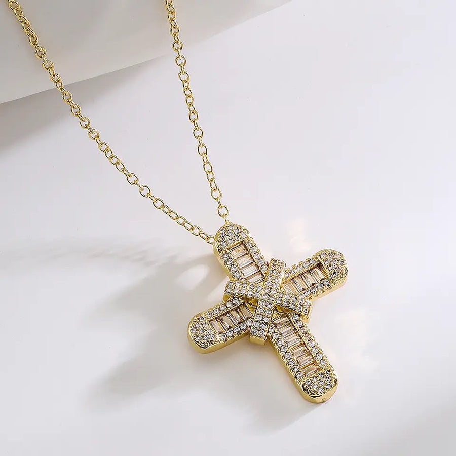 Ατσάλινο Κολιέ Με Σταυρό - Double Cross Necklace ( χρυσό, ασημί)