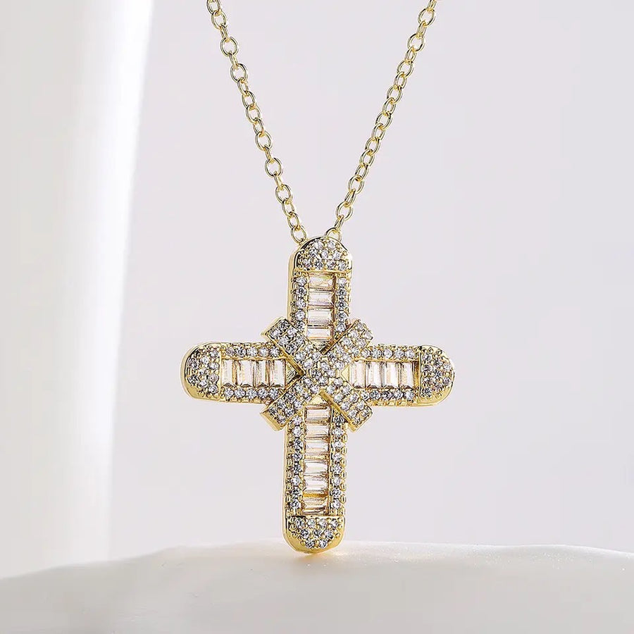 Ατσάλινο Κολιέ Με Σταυρό - Double Cross Necklace ( χρυσό, ασημί)