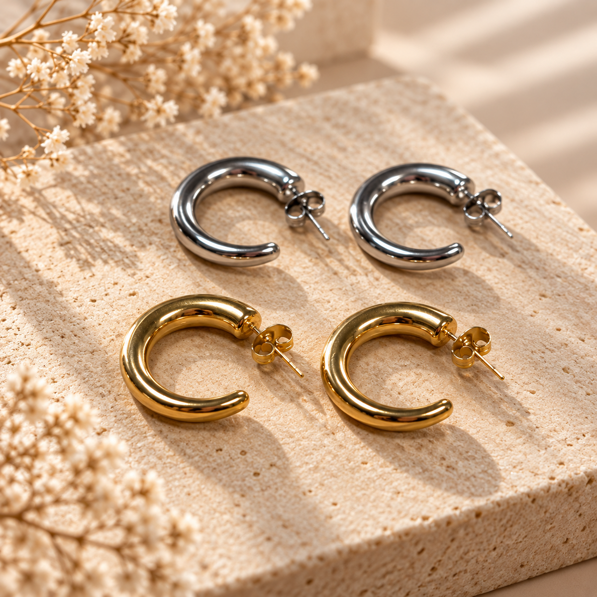 Ατσάλινα Σκουλαρίκια Κρίκοι - Jena Earrings ( χρυσό, ασημί)