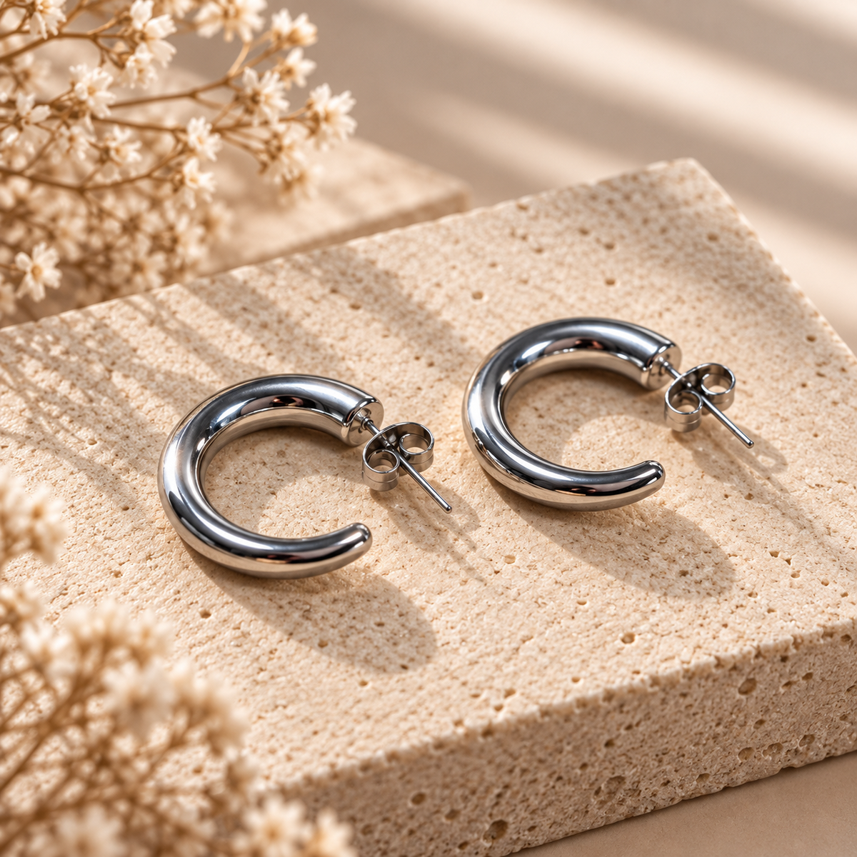 Ατσάλινα Σκουλαρίκια Κρίκοι - Jena Earrings ( χρυσό, ασημί)