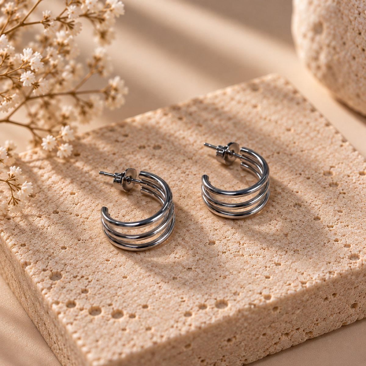 Γυναικεία Ατσάλινα Σκουλαρίκια Κρίκοι - Qatia Earrings (χρυσό, ασημί)